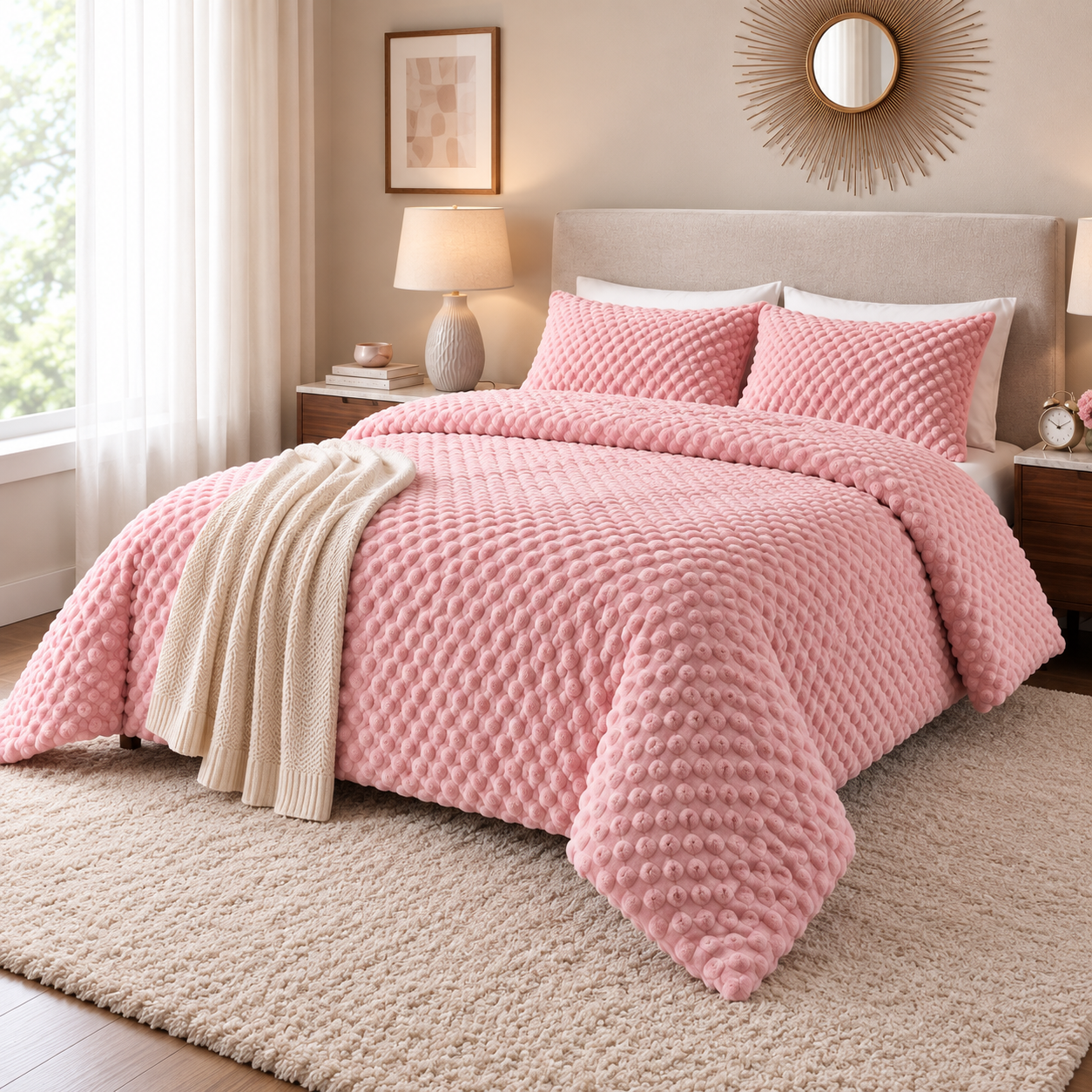 Al Abyad Roselle soft pink bubble plush cotton coverlet