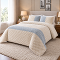 Al Abyad Elowen cream and pale blue striped bubble cotton coverlet