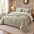 Al Abyad Sylvie sage green and ivory bubble cotton coverlet