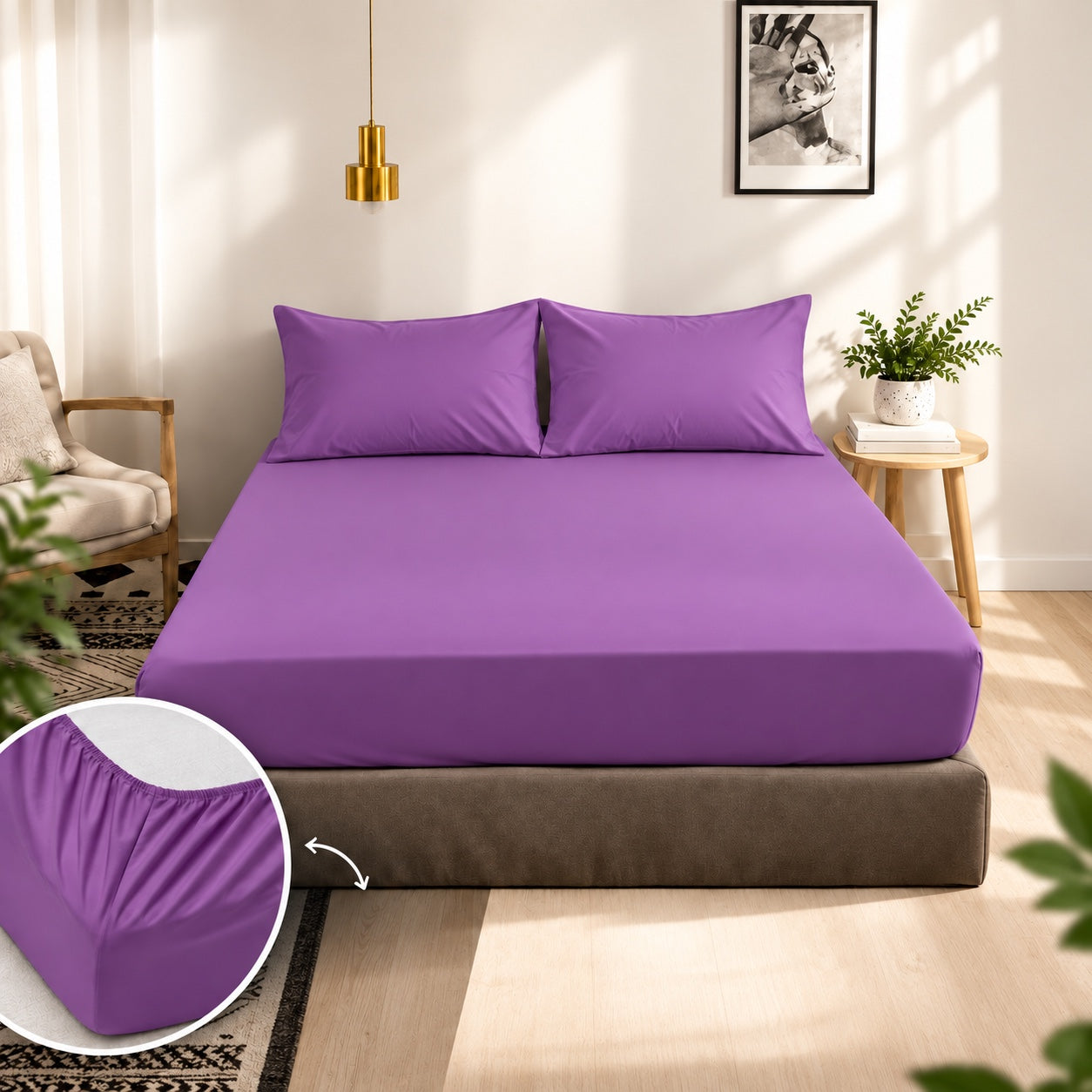 Premium 100% Cotton Fitted Bed Set - Lavender Purple