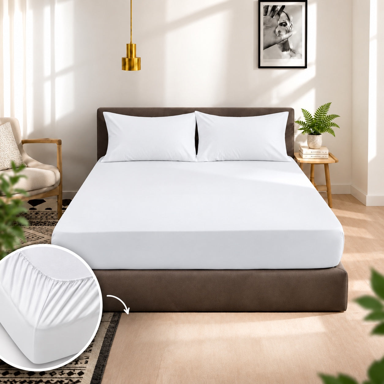 Premium 100% Cotton Fitted Bed Set - Pure White