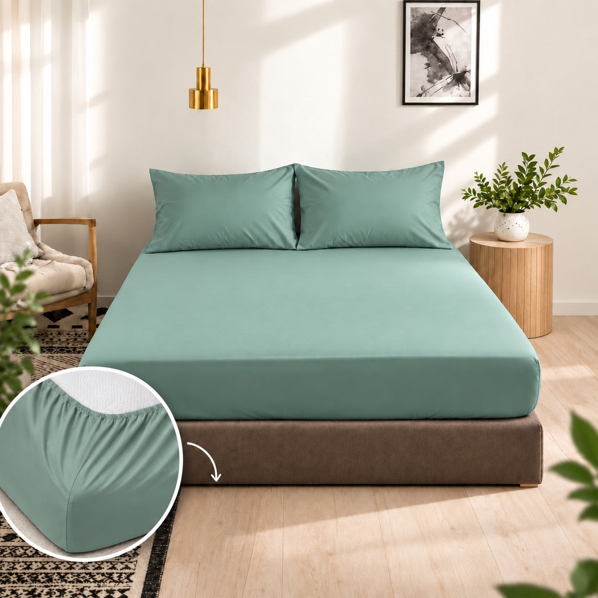 Premium 100% Cotton Fitted Bed Set - Sage Green