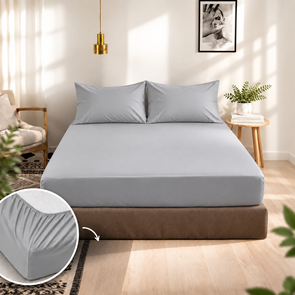 Premium 100% Cotton Fitted Bed Set - Silver Grey